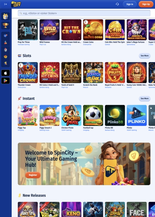 Център за развлечения в центъра на града Spin City Casino