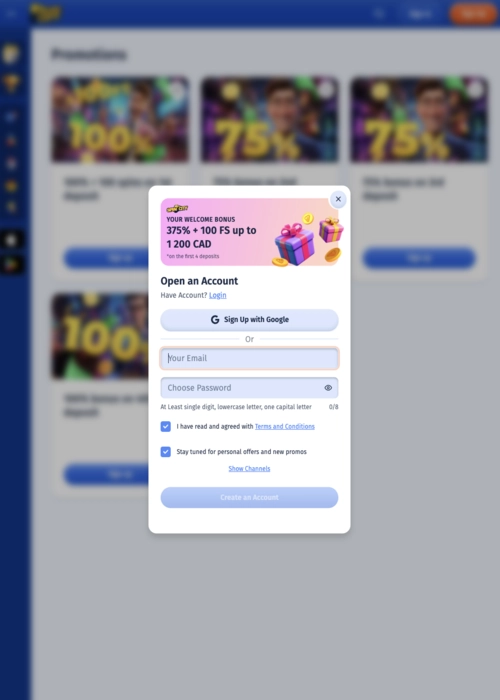 Fast player signup interface Spin City Casino